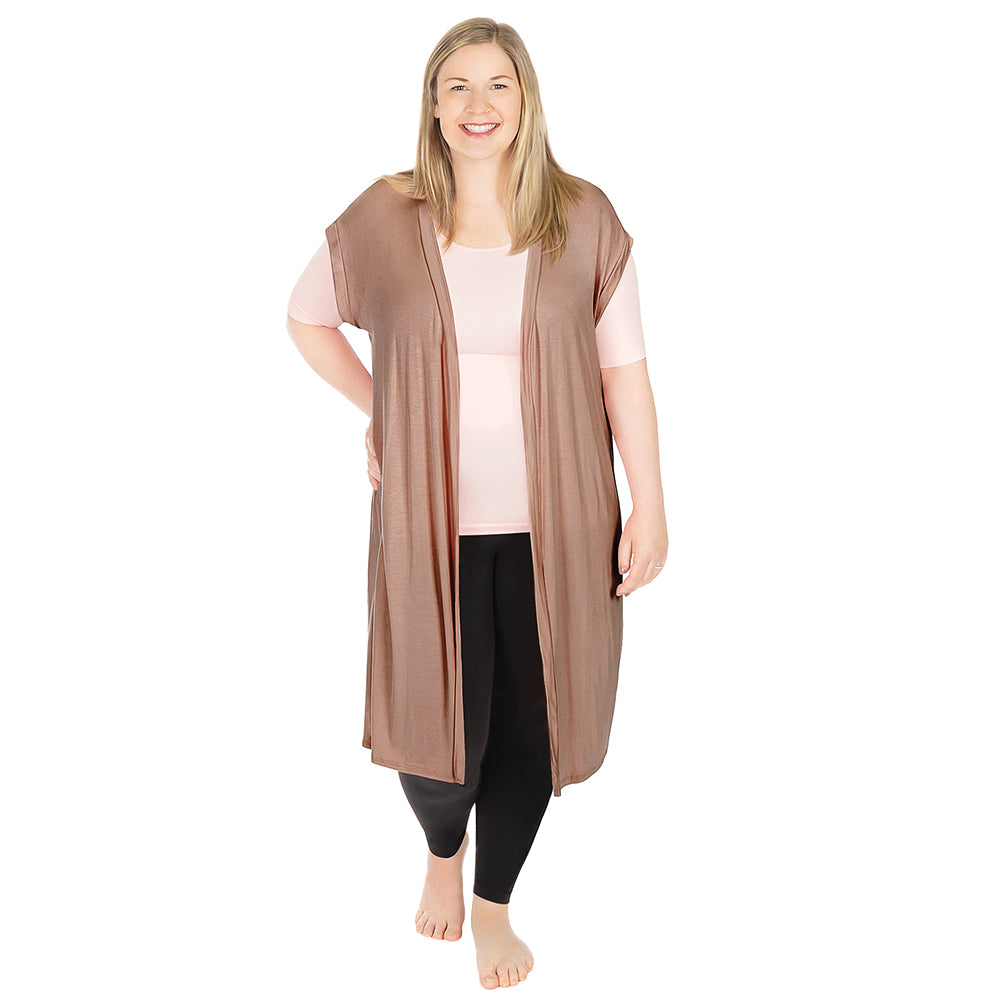 Taupe Plus Open Front Vest with Back Slit