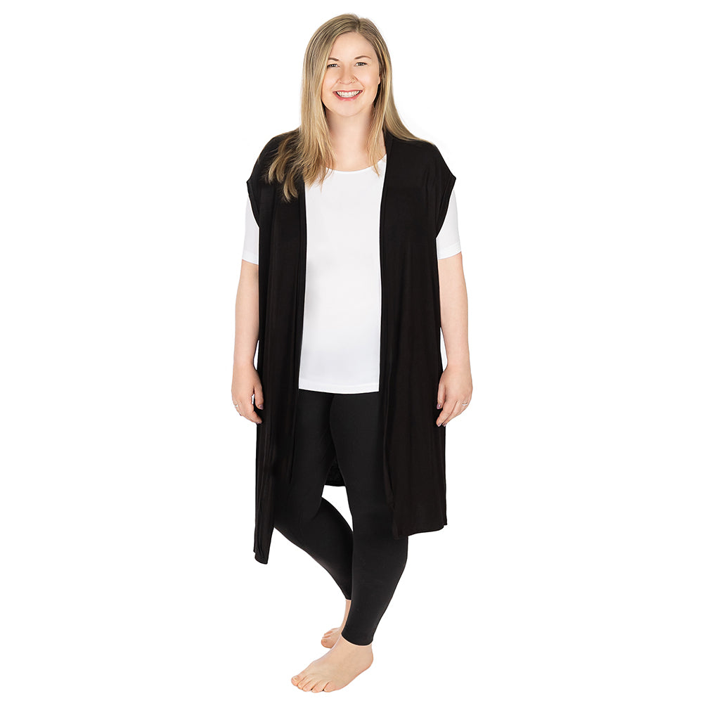 Black Plus Open Front Vest with Back Slit Front
