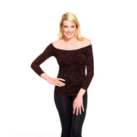 brown zebra 3/4 sleeve scoop neck tee