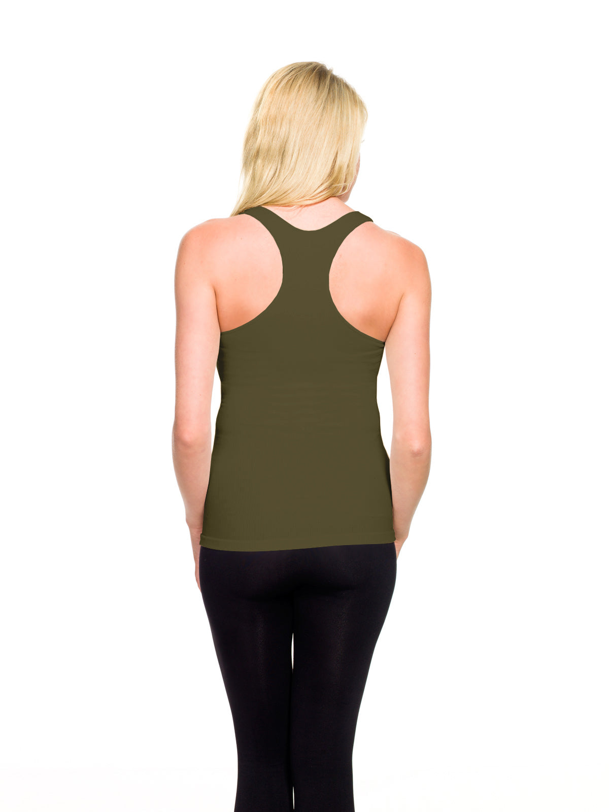 Olive Ribbed Racerback Tank Top Back