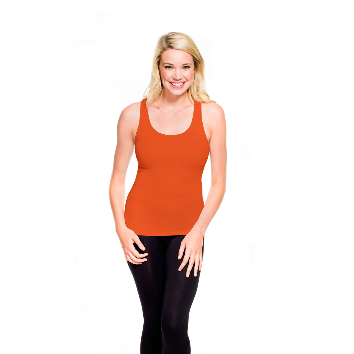 Orange Ribbed Racerback Tank Top