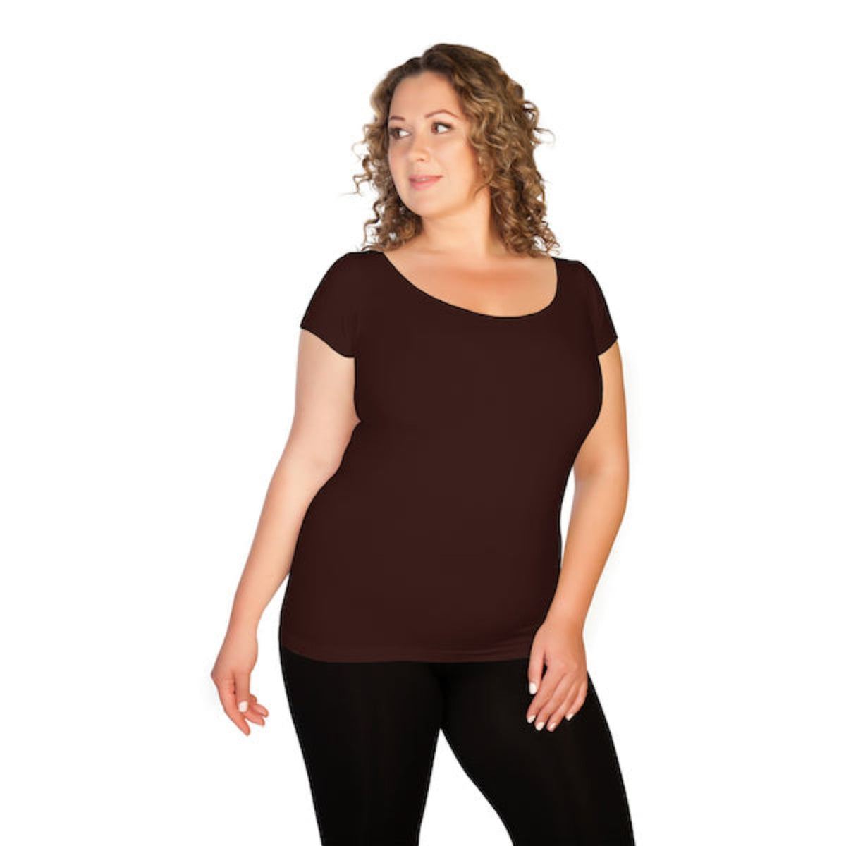 Dark Brown plus sized cap sleeve tee
