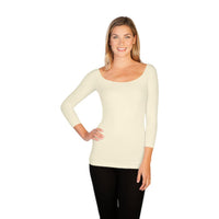 Ivory ribbed 3/4 sleeve ribbed boat neck top