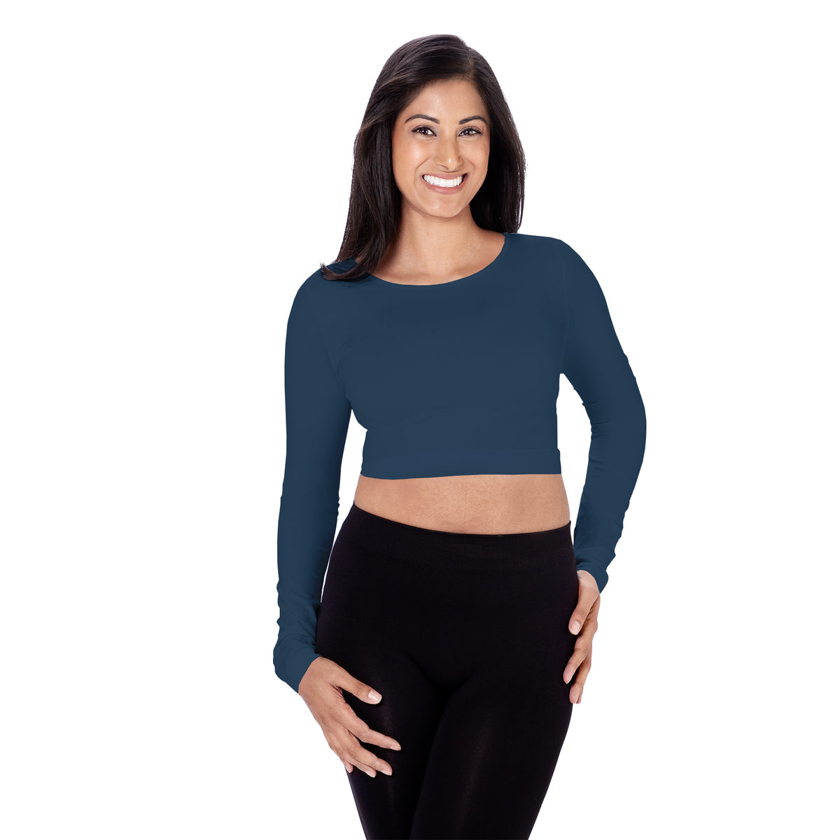 denim long sleeve crop top