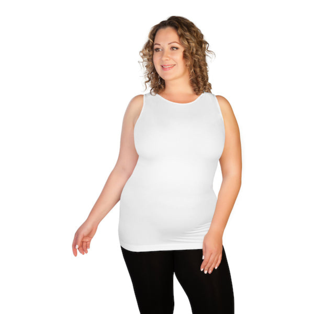 white plus high neck tank top