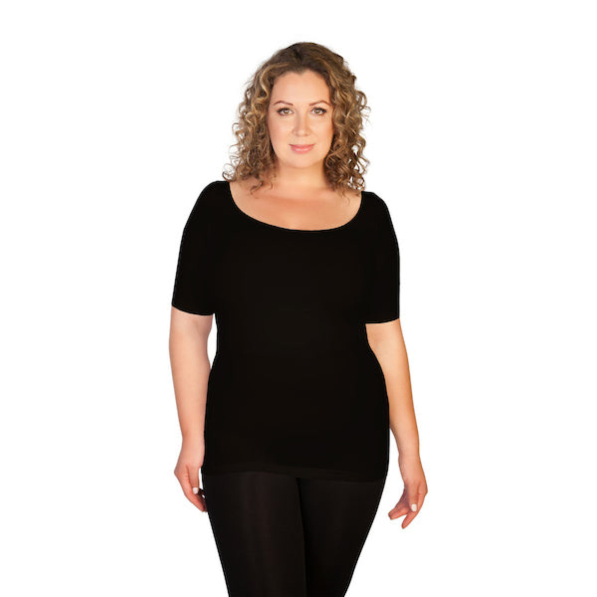 Black Reversible Scoop Neck Tee Plus Size