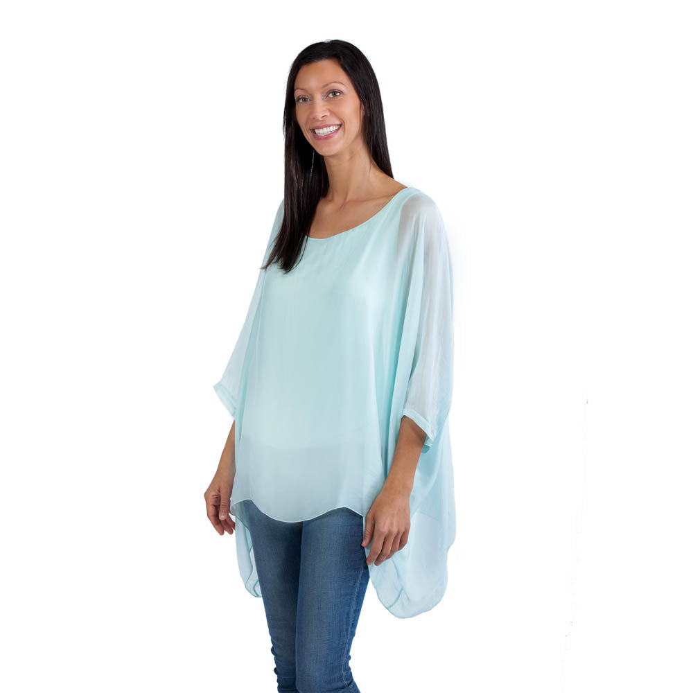 Mint Three Quarter Sleeve Solid Silk Top