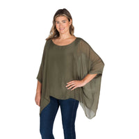 Olive Three Quarter Sleeve Solid Silk Top