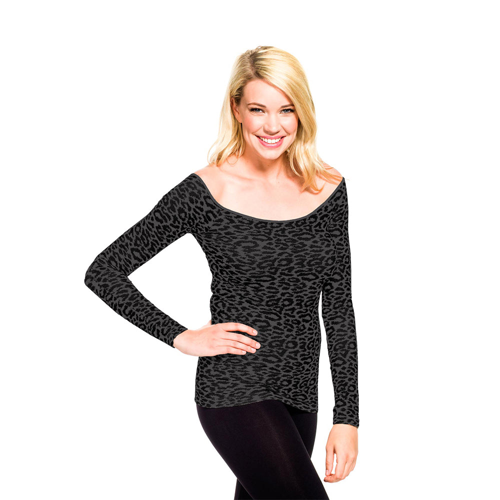 Leopard Charcoal Animal Print Long Sleeve Top