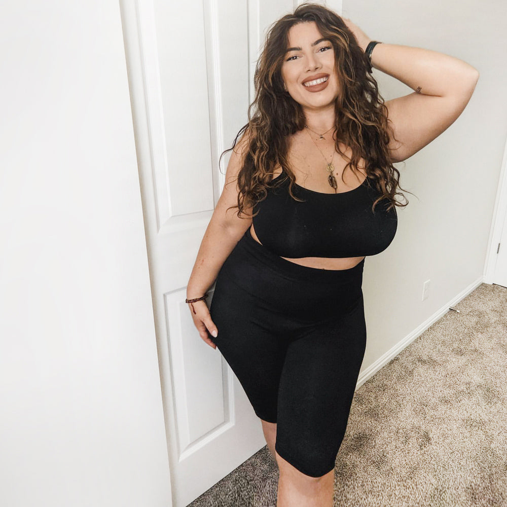 Black Biker Short XL Girl Wearing Bralette