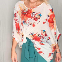 White Floral Top with Teal Pants
