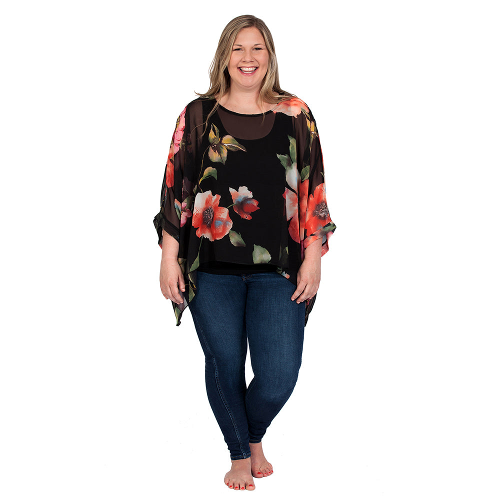 Black Plus Floral Top