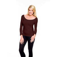 Dark Brown 3/4 Sleeve Scoop Neck Tee