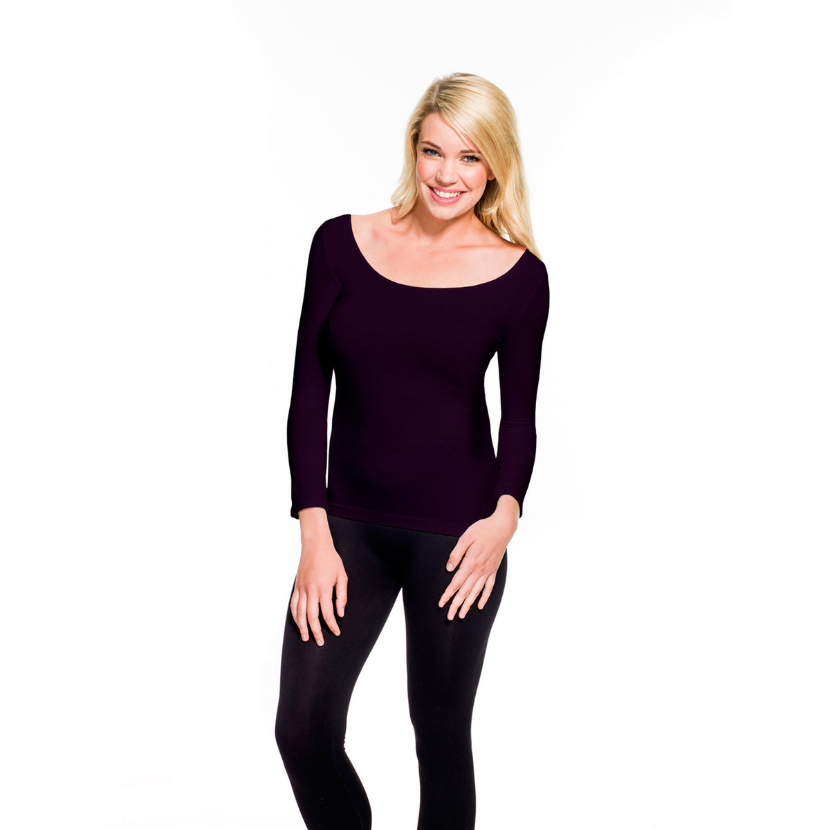 Eggplant 3/4 Sleeve Scoop Neck Tee