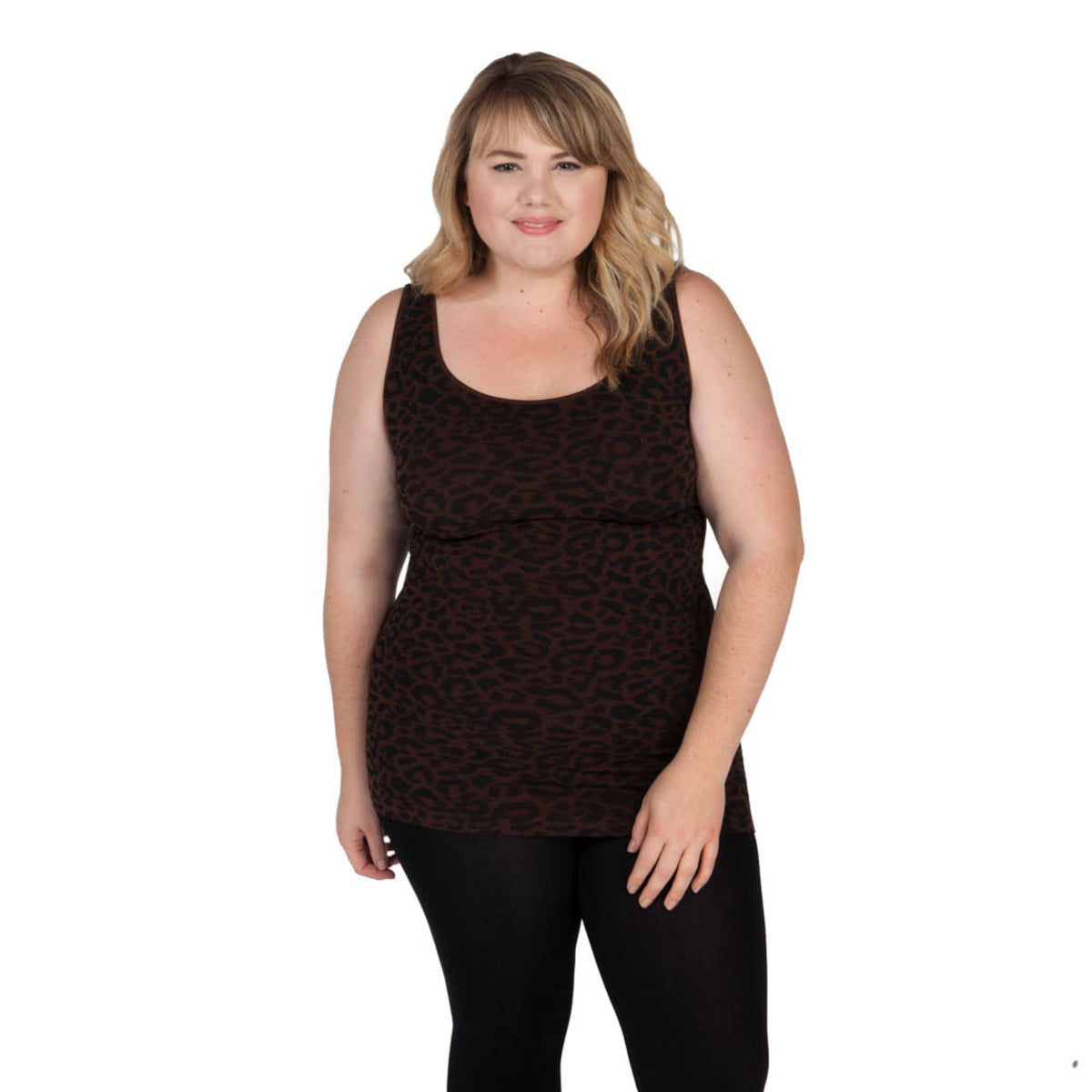 Woman Wearning An Animal Print Tank Top Leopard Brown