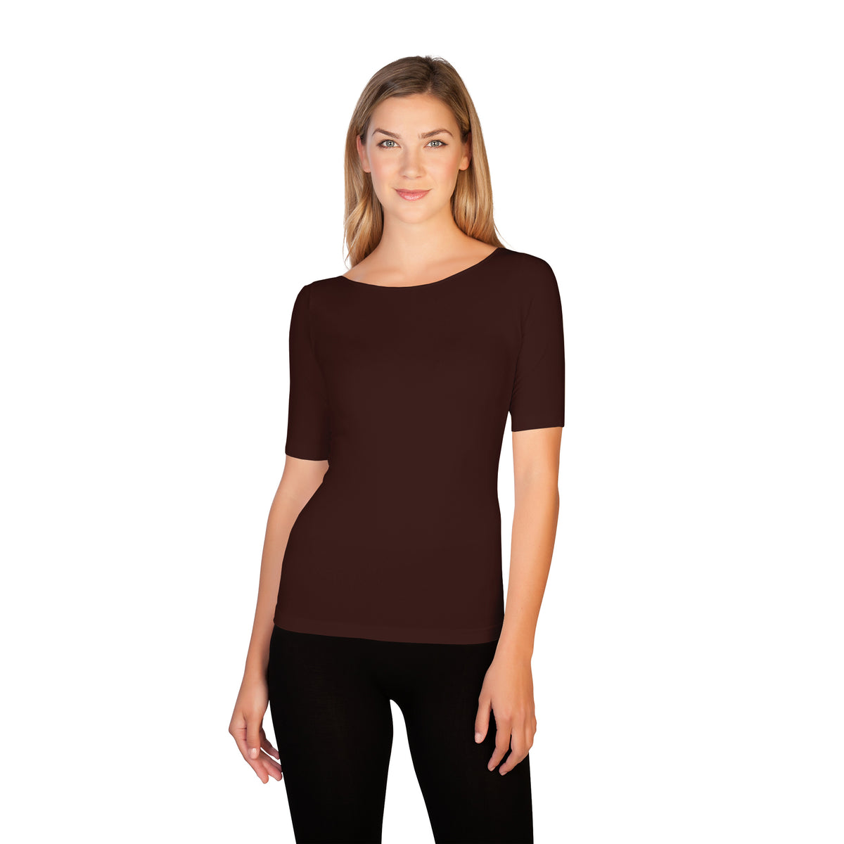 dark brown 1/2sleeve reversible scoop neck tee