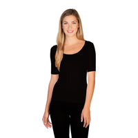 black 1/2 sleeve scoop neck tee