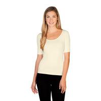 ivory 1/2 sleeve reversible scoop neck tee