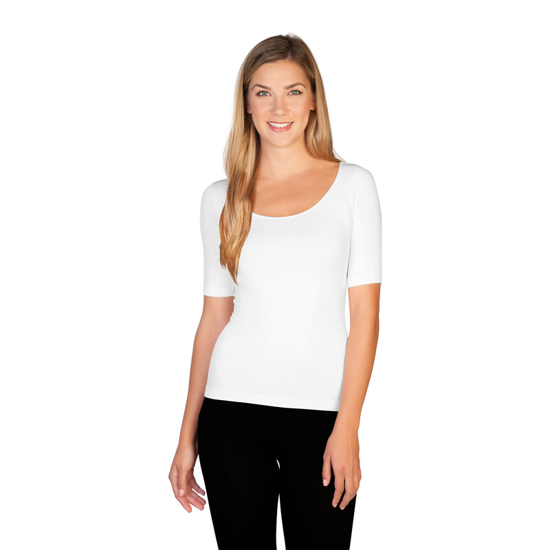 white 1/2 sleeve scoop neck tee