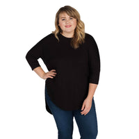 Black Plus 3/4 Sleeve Pleat Back Top