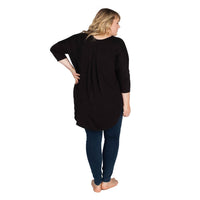 Black Plus 3/4 Sleeve Pleat Back Top Back View