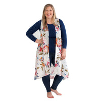 Floral Print Duster Vest Plus Model