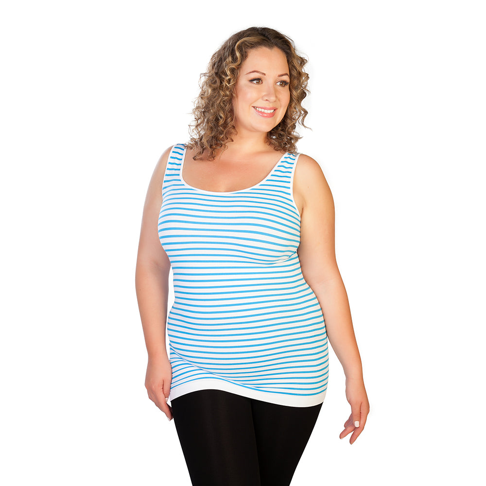 Turquoise Plus Contrasting Stripe Tank Top