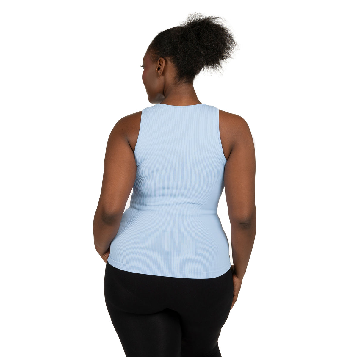 Baby Blue Plus Jewel Neck Ribbed Tank Top Back