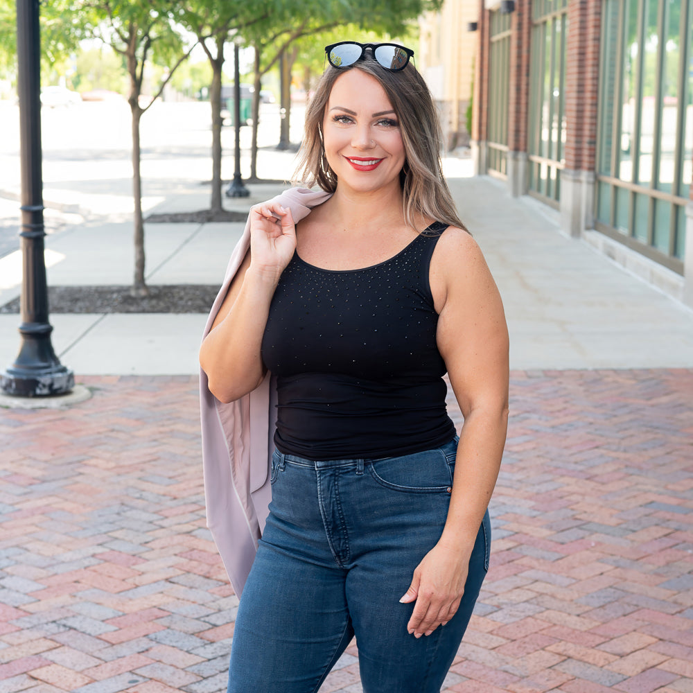 Plus Embellished Tank Top with Stones