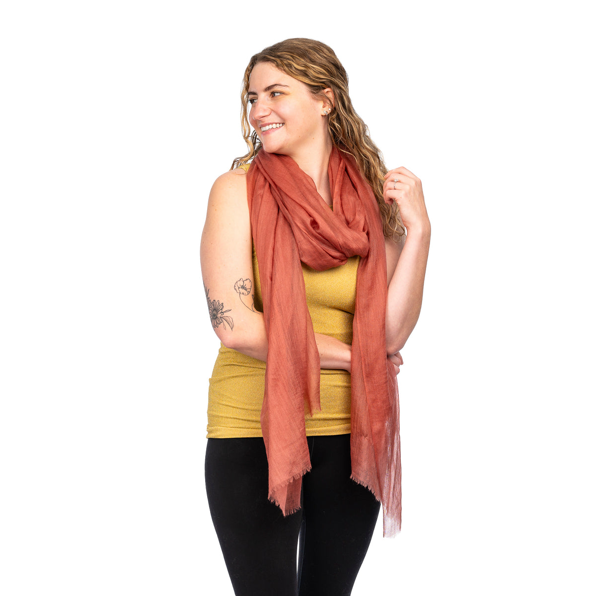 Curry Mongolian Cashmere Scarf tied