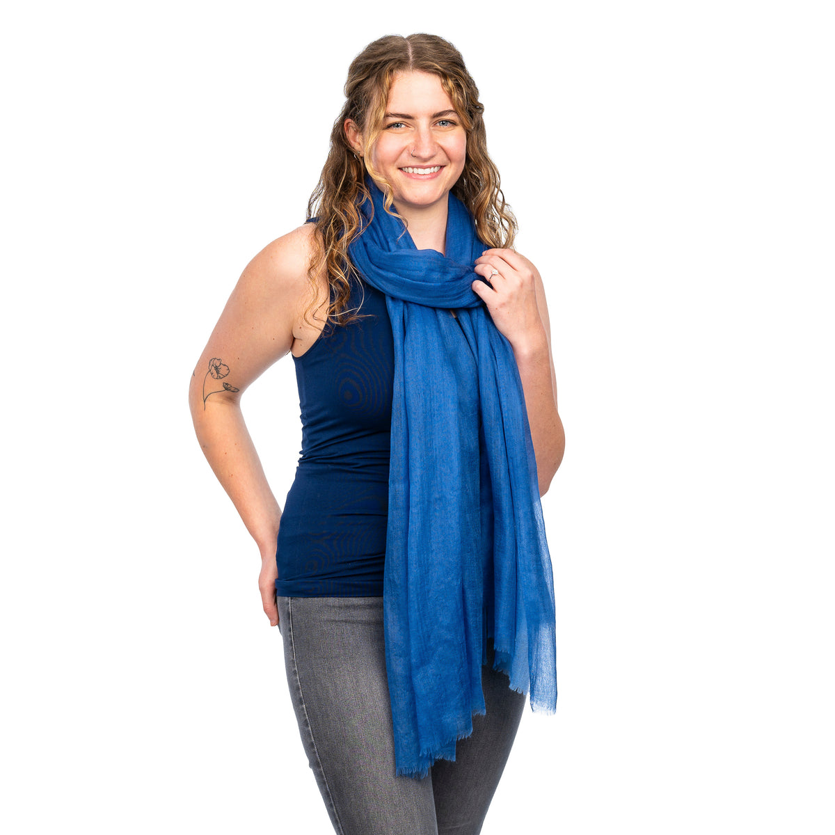 Galaxy Blue Mongolian Cashmere Scarf long