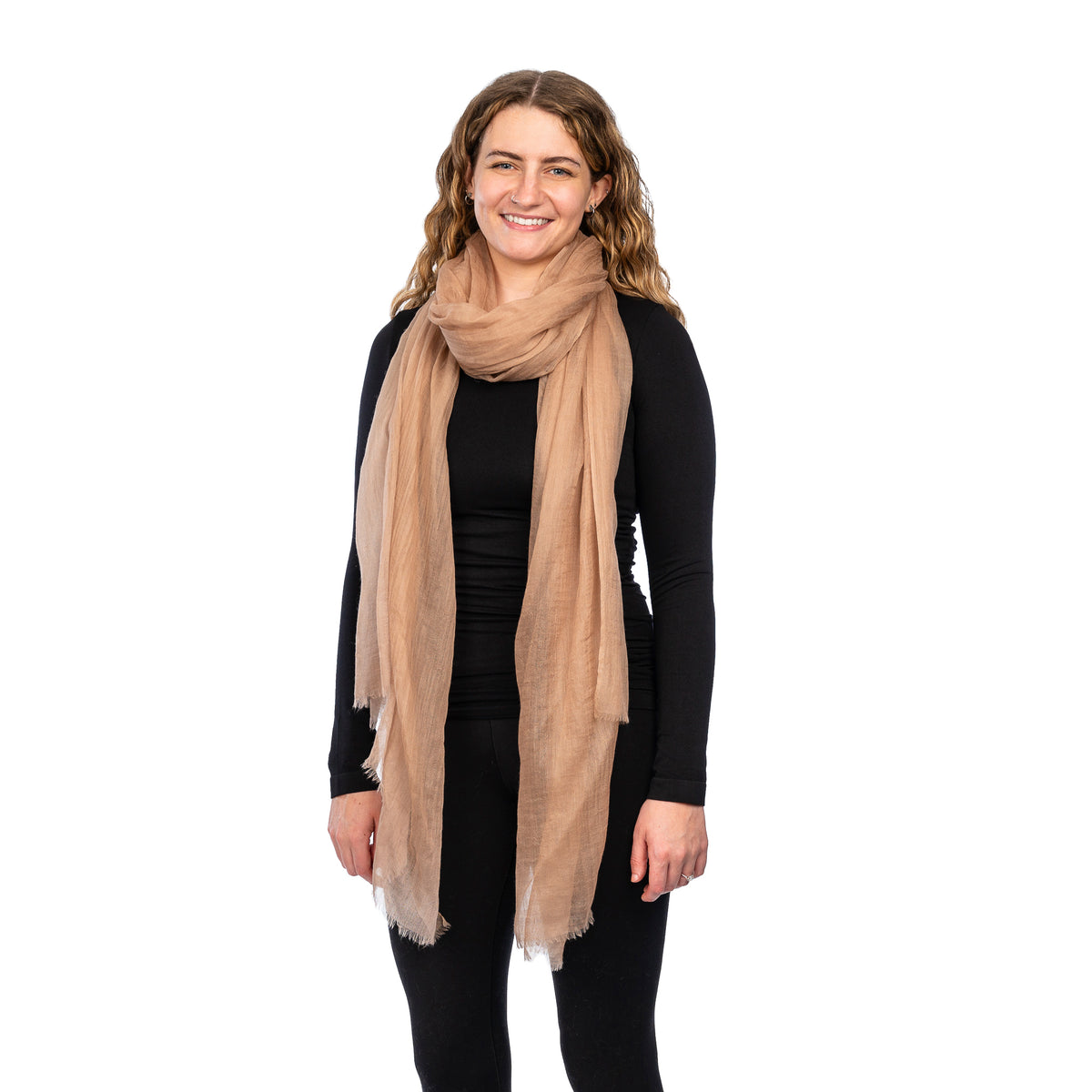 Latte Mongolian Cashmere Scarf Long