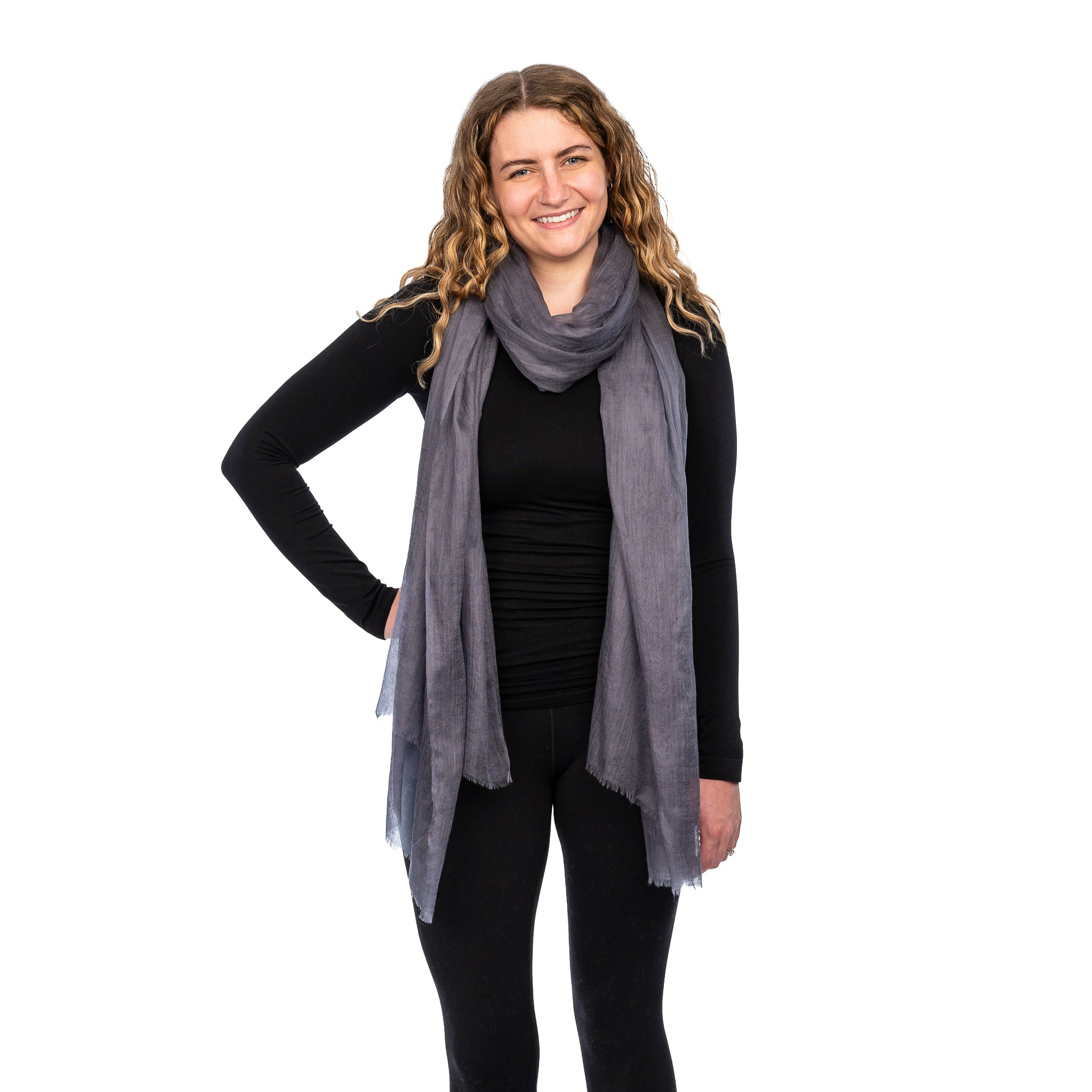 スカーフ CASHMERE SCARF WITH MONILI Scarf 100% Cashmere Butterfly Neutral Grey - Solid Black
