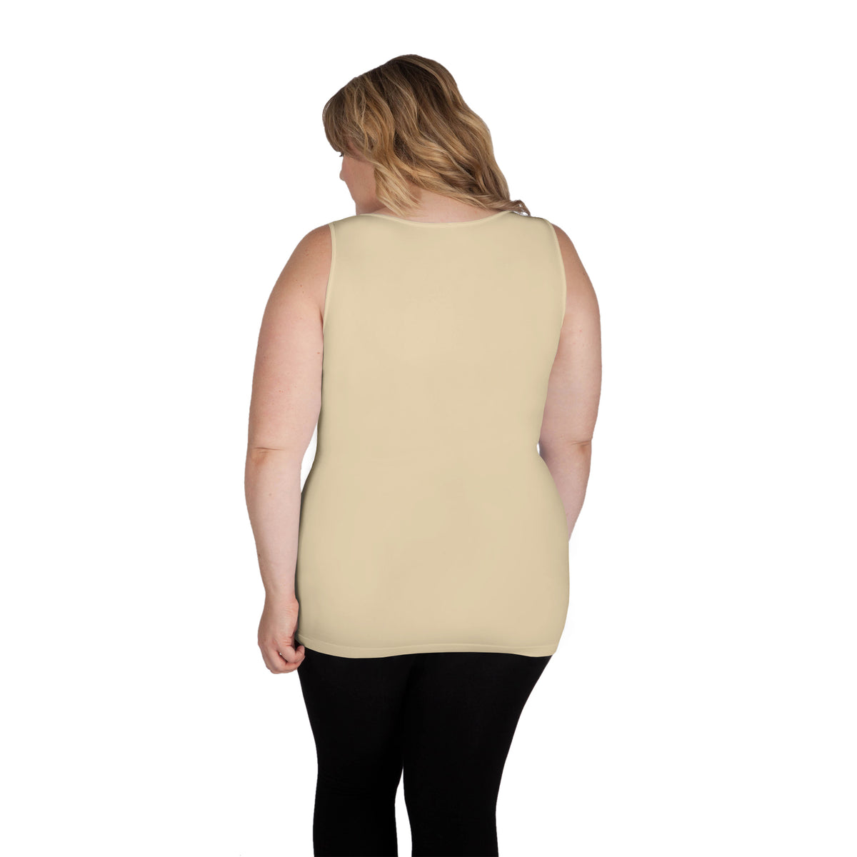 Ivory Scoop Neck Tank Top with Full Coverage Back Back View