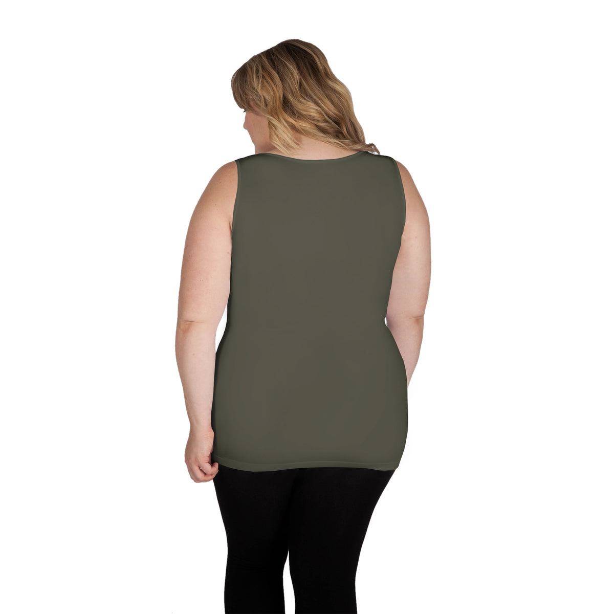 Olive Scoop Neck Tank Top with Full Coverage Back Back View