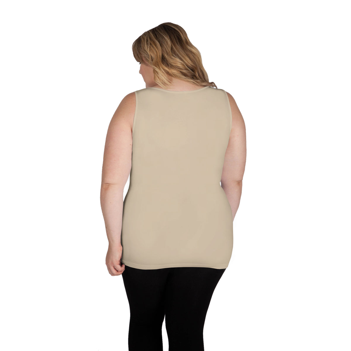 Toasted Almond Scoop Neck Tank Top with Full Coverage Back Back View