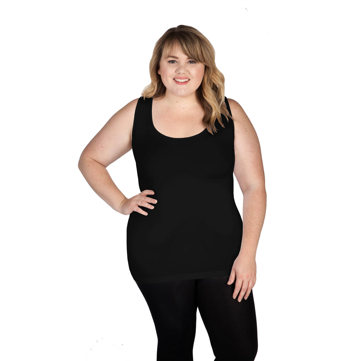 Black Scoop Neck Tank Top with Full Coverage Back