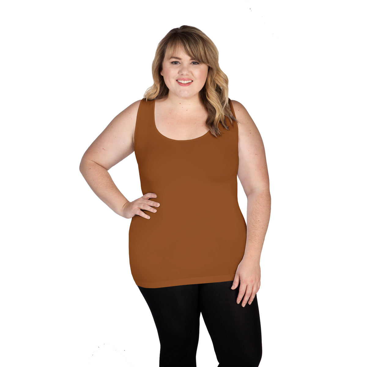 Caramel Scoop Neck Tank Top with Full Coverage Back