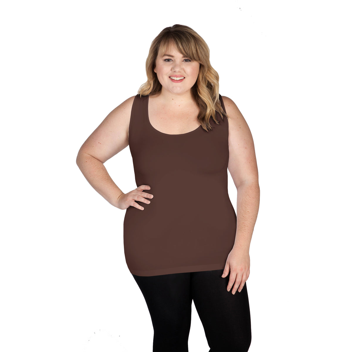 Chocolate Scoop Neck Tank Top with Full Coverage Back