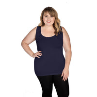 Navy Scoop Neck Tank Top with Full Coverage Back