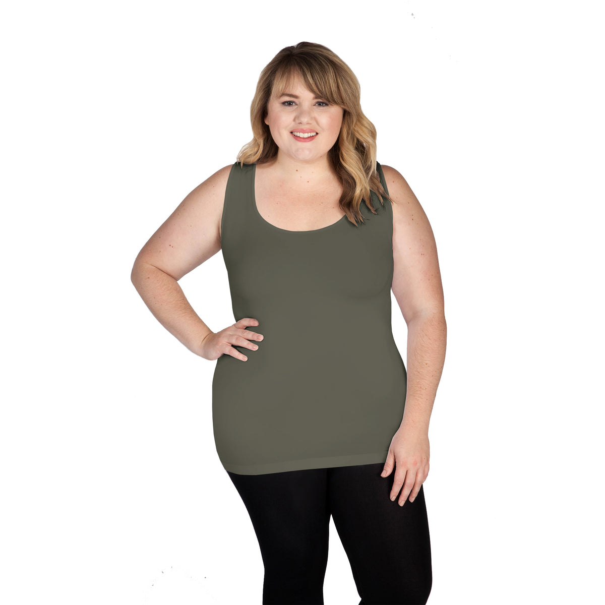 Olive Scoop Neck Tank Top with Full Coverage Back