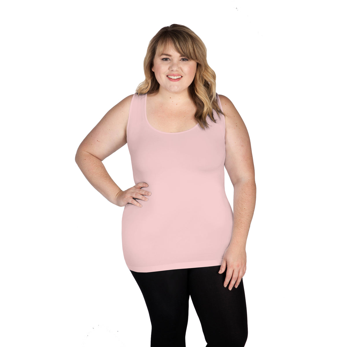 Pale Pink Scoop Neck Tank Top with Full Coverage Back