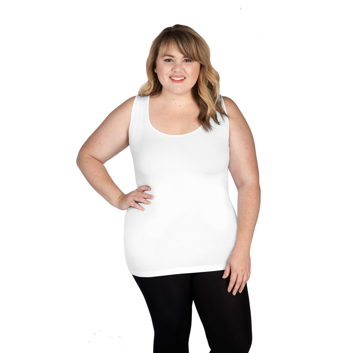 White Scoop Neck Tank Top with Full Coverage Back