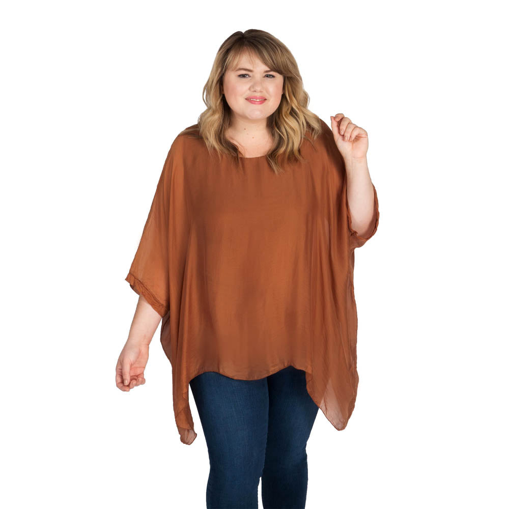 Three Quarter Sleeve Solid Silk Top