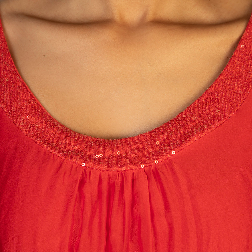 Plus Red Silk Sequin Top