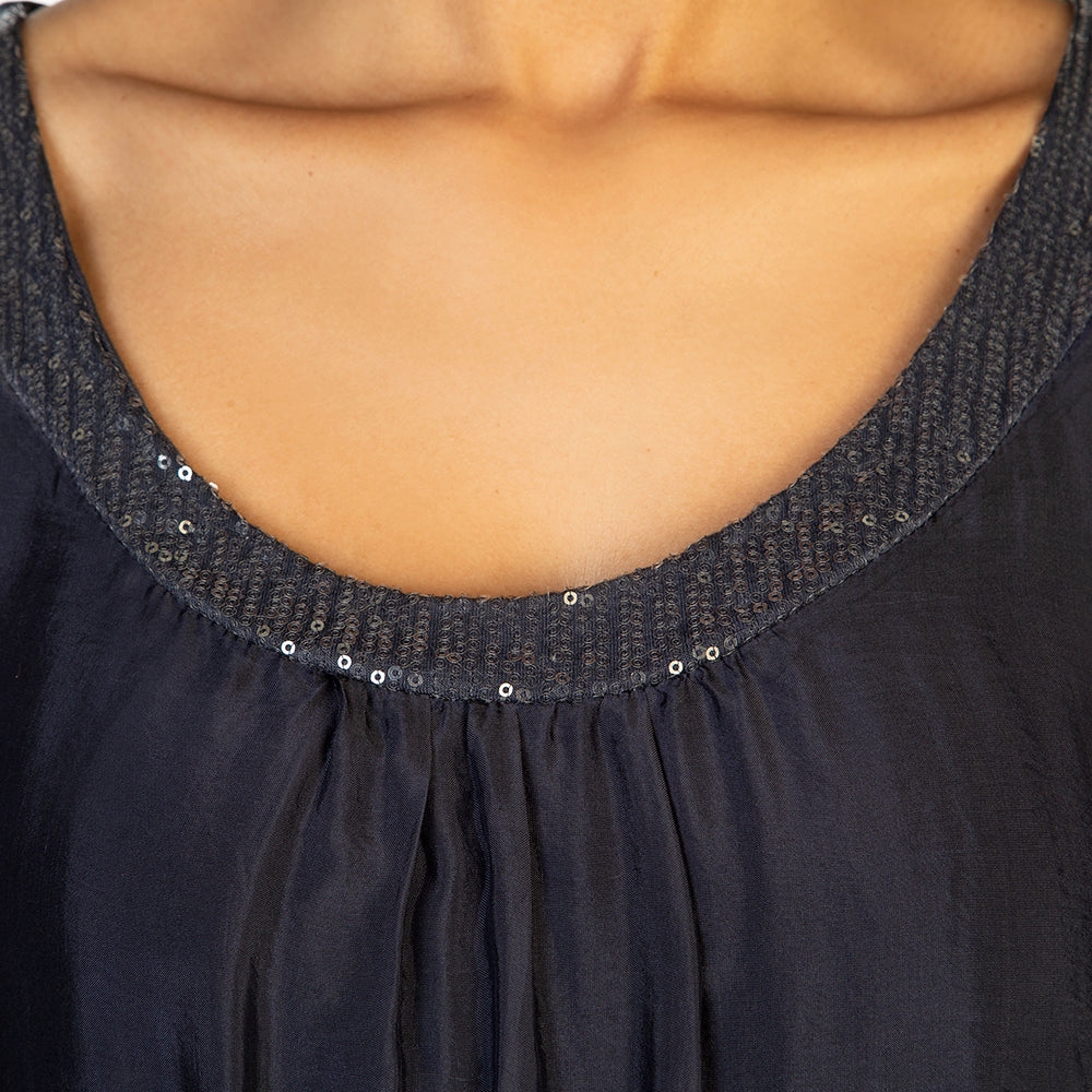 Plus Navy Silk Sequin Top Zoom