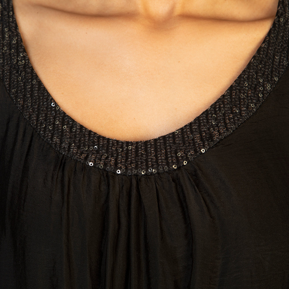 Plus Black Silk Sequin Top Zoom