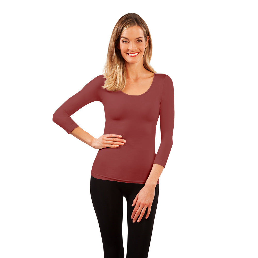 Russet 3/4 Sleeve Scoop Neck Tee