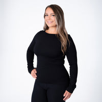 Black Plus Soft Ribbed Long Sleeve Crew Neck Tee