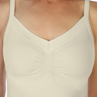 Ivory Ruched Tank Top Close Up